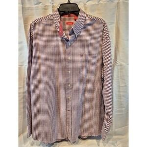 IZOD Mens Classic Fit Long Sleeve Button Down Shirt Red Blue Plaid XL